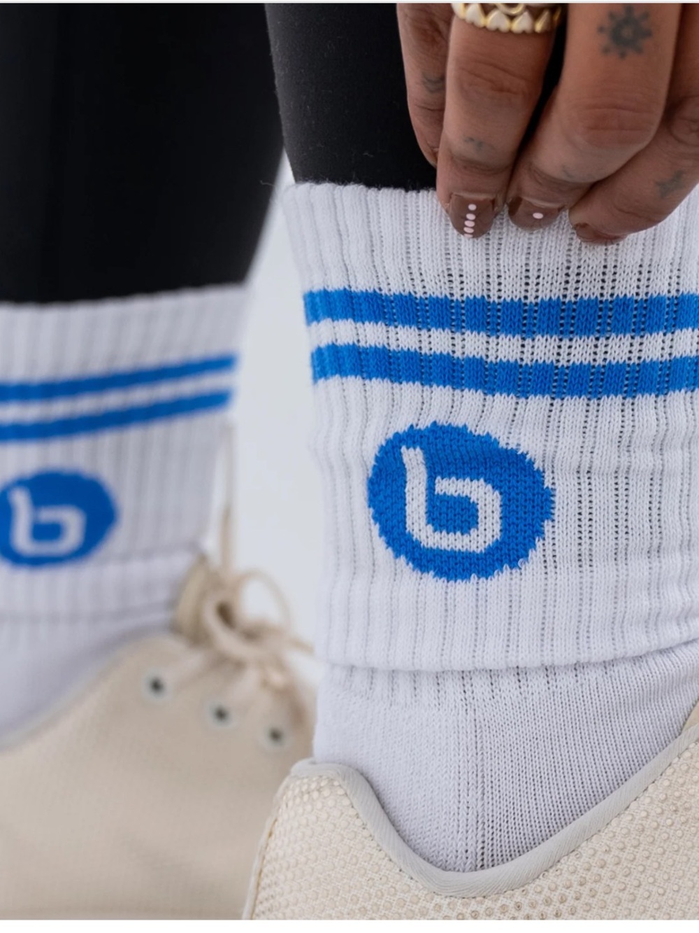 Brand New Burn Boot Camp Crew Socks - White with Powder Blue Stripe
